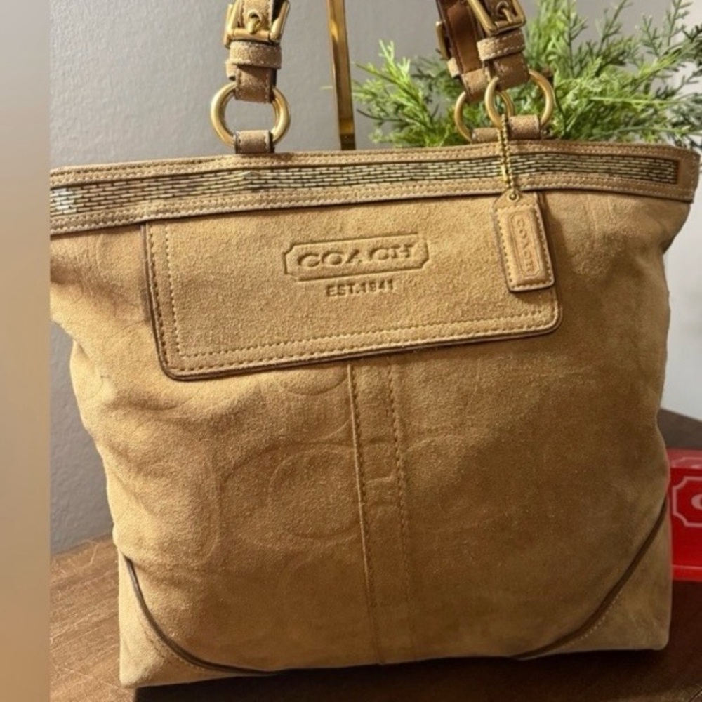Coach Suede Signature Beaded Tote